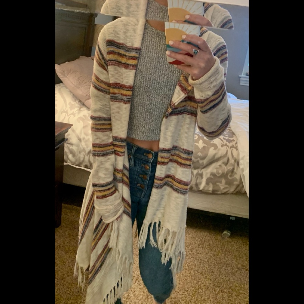 Striped fringe sweater